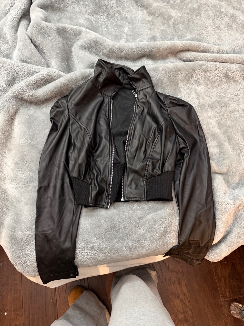 Black Women's Faux Leather Bomber Jacket